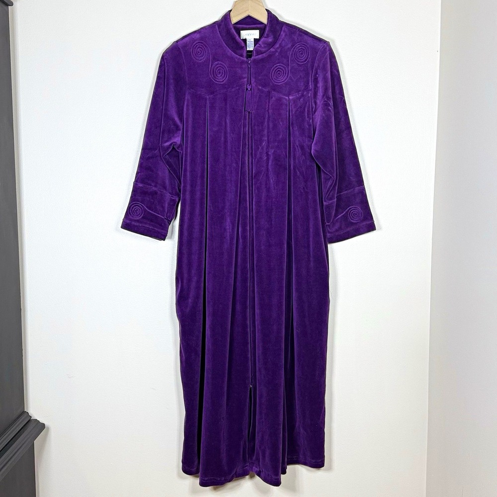 Vintage Cabernet Womens Velour Robe S Purple Full Zip Embroidered Housecoat